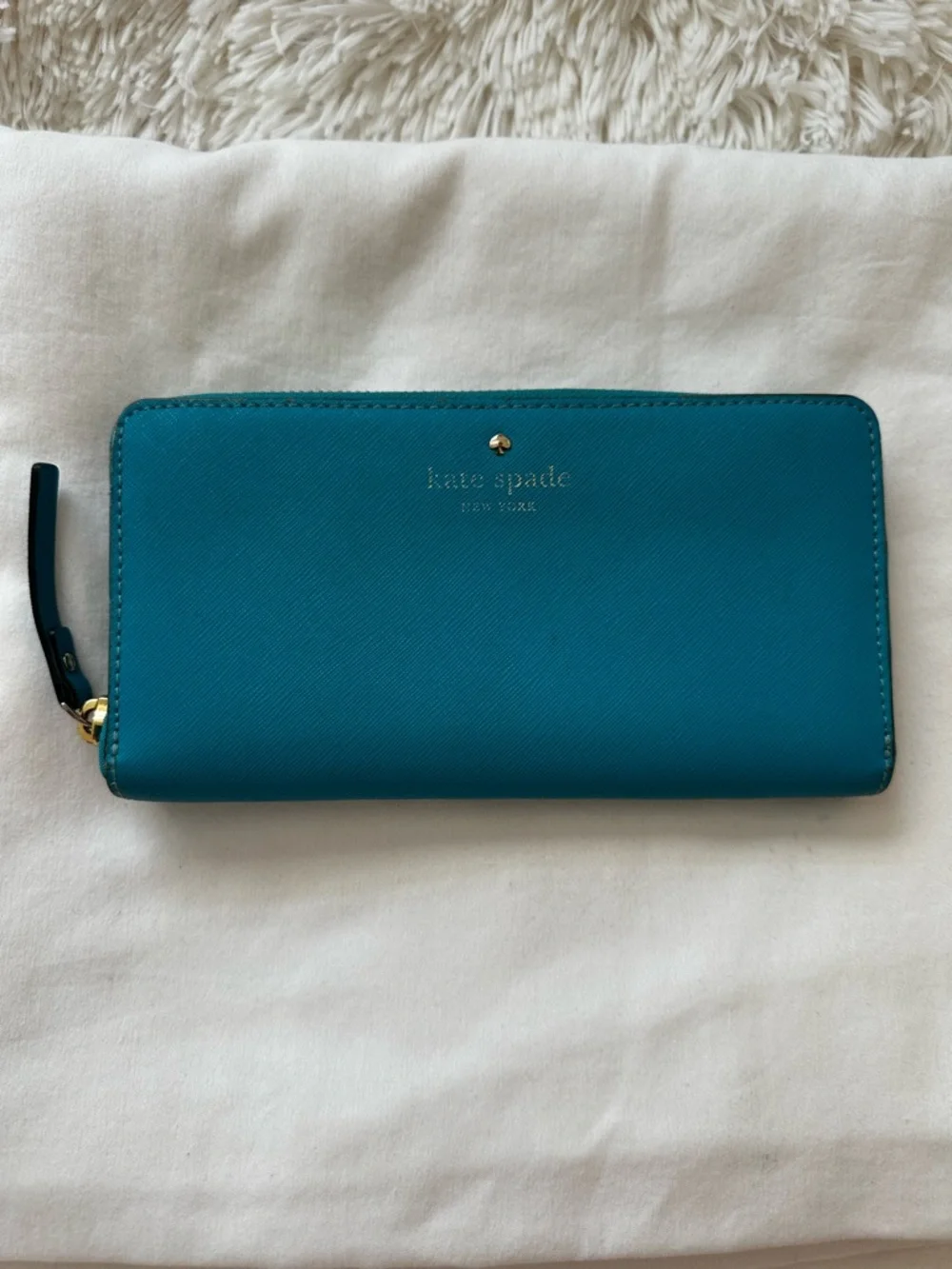 Kate Spade Staci Large Continental Teal Blue Zip Around Saffiano Leather Wallet